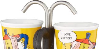 bialetti mini express lichtenstein moka set includes coffee maker 2 cup 28 oz 2 shot glasses yellow aluminium