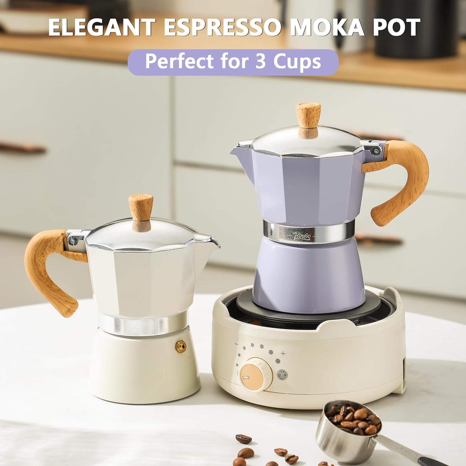 Bincoo Stovetop Espresso Maker,3 Cups Moka Coffee Pot for Gas or Electric Ceramic Stovetop,Italian Coffee maker for Cappuccino or Latte,Cafetera Cubana 120ml