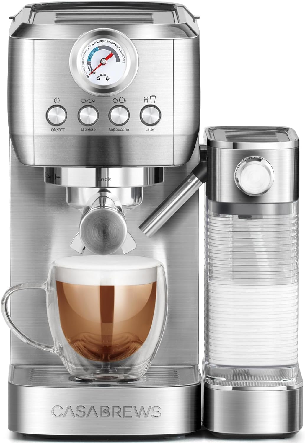 CASABREWS Espresso Machine 20 Bar, Compact Cappuccino Machine with Automatic Milk Frother, Stainless Steel Espresso Maker with 49 oz Detachable Water Tank for Latte or Macchiato, Gift for Coffee Lover