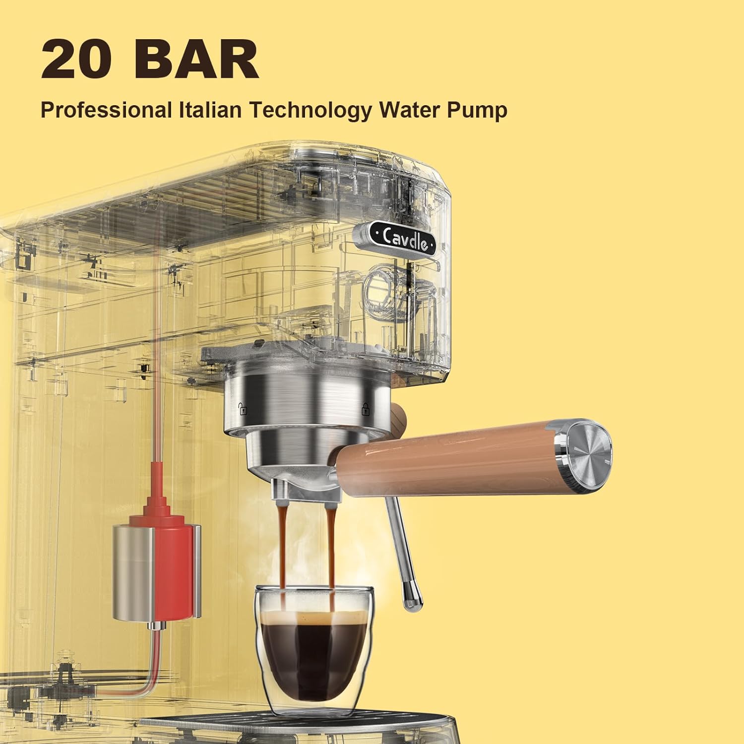 CAVDLE Espresso Machine 20 Bar, Professional Espresso Maker with Milk Frother Steam Wand, Compact Coffee Machine with 35oz Removable Water Tank for Cappuccino, Latte (Stainless Steel, Mocha Cream)