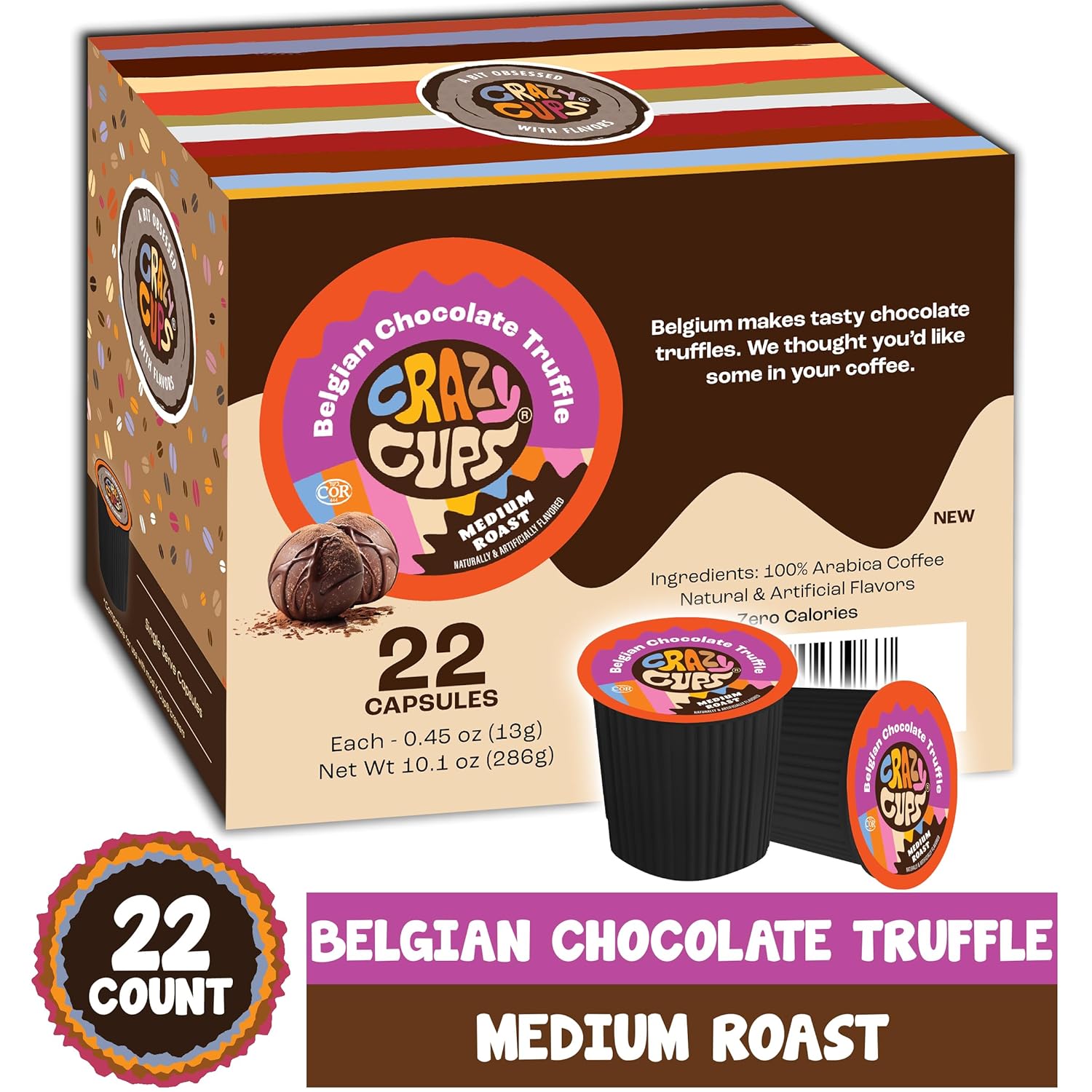 Crazy Cups Flavored Coffee Pods Variety Pack for Keurig K Cups Brewers, Assorted Flavored Coffee Sampler, 40 Count