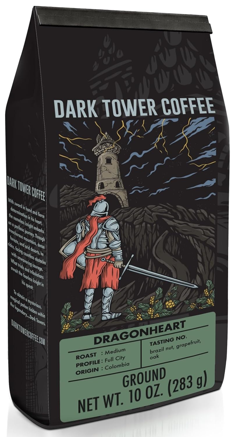 Dark Tower Dark Knight Whole Beans Dark Roast Coffee - Low Acid Dark Roast Coffee Beans, 100% Arabica Specialty Whole Coffee Beans Dark Roast (10 ounce/Whole Beans)