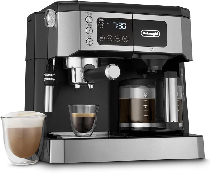 delonghi all in one combination coffee maker espresso machine advanced adjustable milk frother for cappuccino latte glas