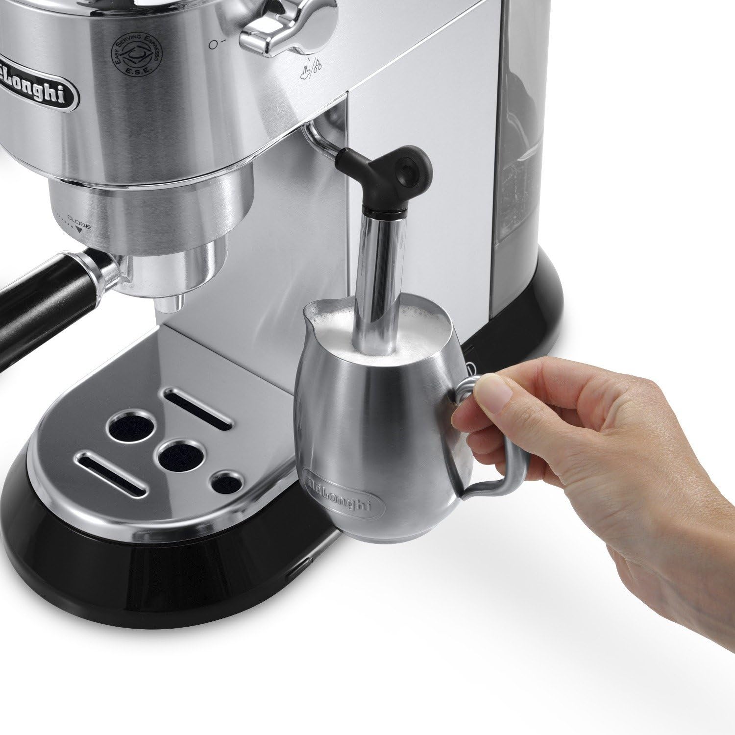 DeLonghi Dedica EC680M, Espresso Machine, Coffee and Cappucino Maker with Milk Frother, Metal / Stainless, Compact Design 6 in Wide, Fit Mug Up to 5 in