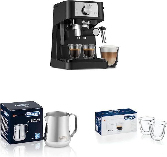 delonghi stilosa manual espresso machine latte cappuccino maker stainless steel milk frothing pitcher 12 ounce 350 ml dl