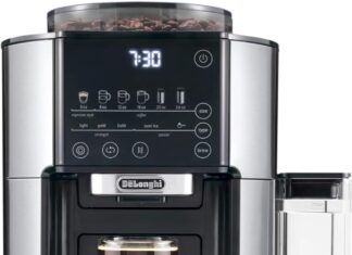 delonghi truebrew drip coffee maker built in grinder single serve 8 oz to 24 oz hot or iced coffee stainless cam51025mb