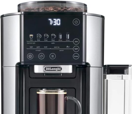 delonghi truebrew drip coffee maker built in grinder single serve 8 oz to 24 oz hot or iced coffee stainless cam51025mb 
