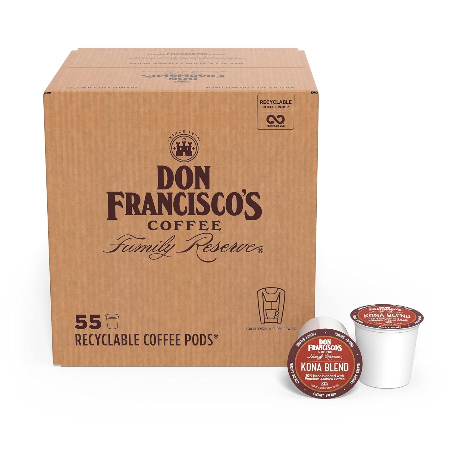 Don Franciscos Kona Blend Medium Roast Coffee Pods - 55 Count - Recyclable Single-Serve Coffee Pods, Compatible with your K- Cup Keurig Coffee Maker