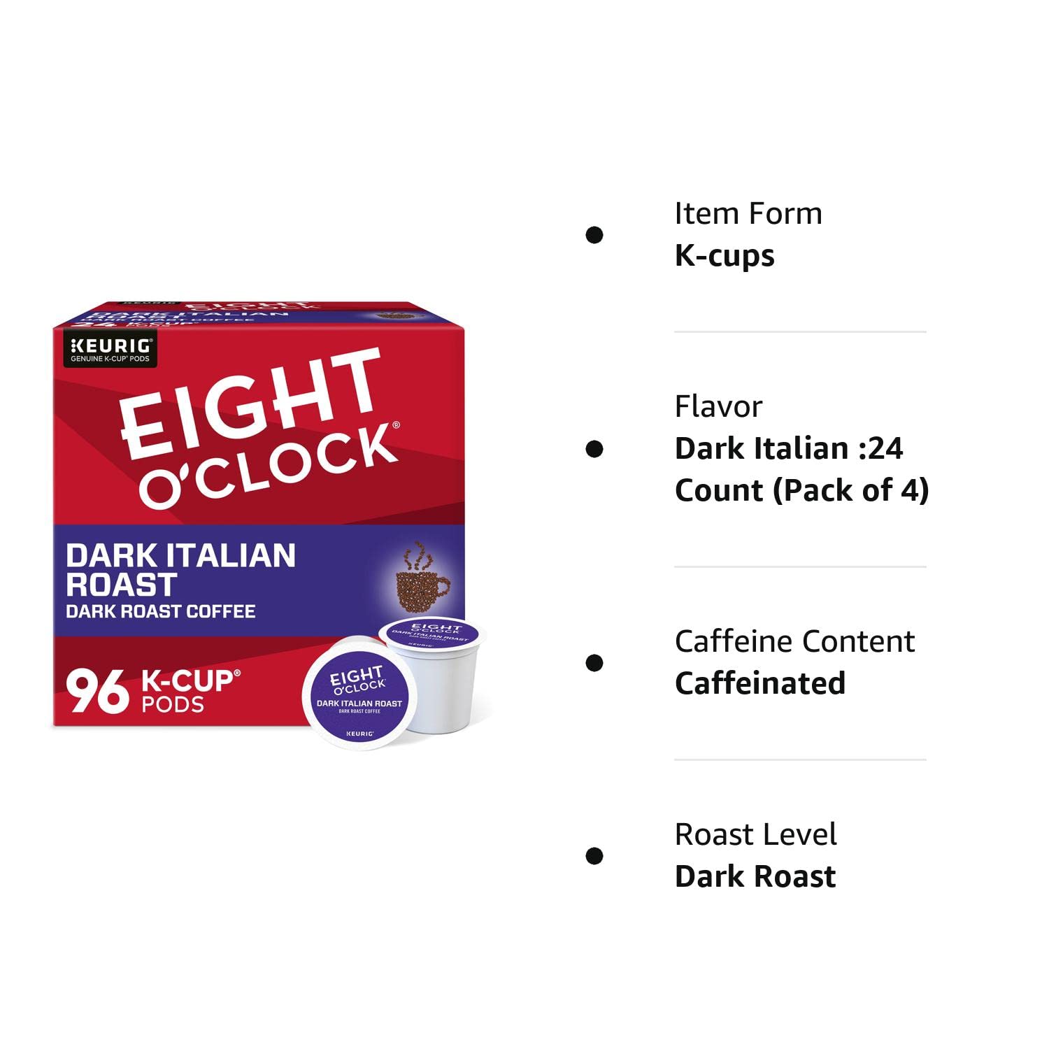 Eight OClock Coffee The Original Keurig Single-Serve K-Cup Pods, Medium Roast Coffee, 96 Count (4 Packs of 24)