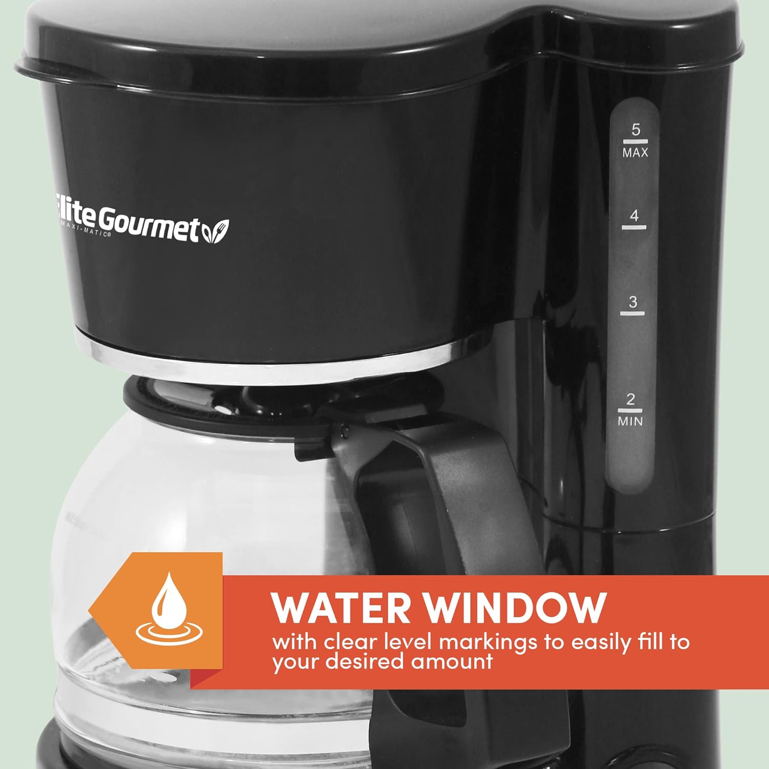 Elite Gourmet EHC-5055# Automatic Brew  Drip Coffee Maker with Pause N Serve Reusable Filter, On/Off Switch, Water Level Indicator, Black