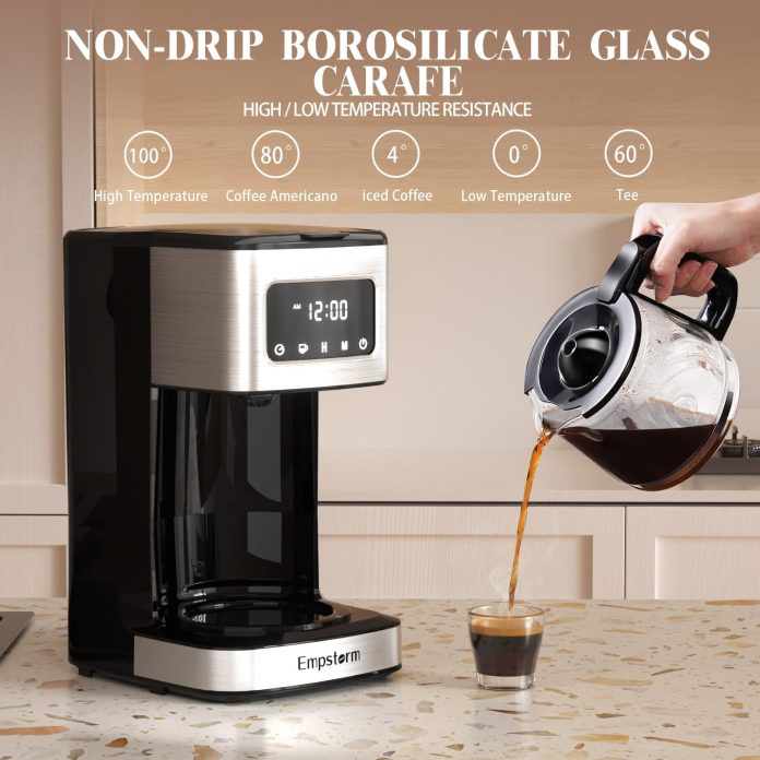 empstorm 12 cup programmable drip coffee maker 1000w fast brew coffee machine with glass carafe auto shut off 4 hour kee