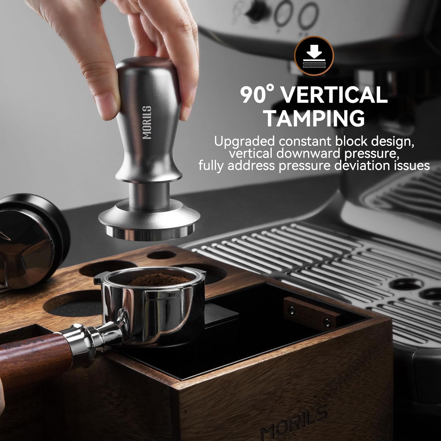 Espresso Tamper 53.3mm, MORILS Walnut Wood Coffee Tamper, Adjustable Depth, Stainless Steel Base, Fits for All 53.3mm 54mm Portafilters, Espresso Accessories