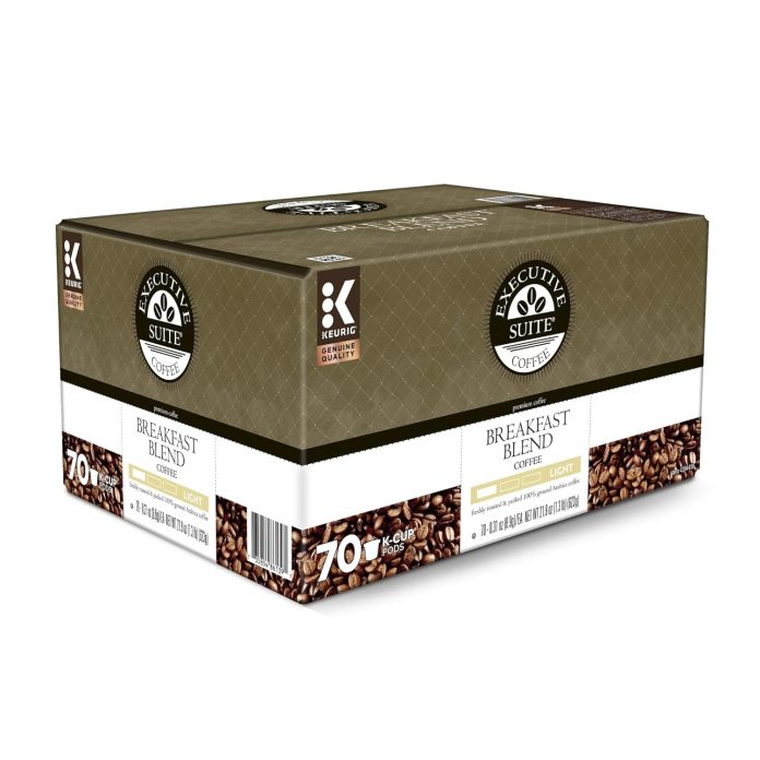 executive suite breakfast blend coffee keurig k cup pods box of 70 pods