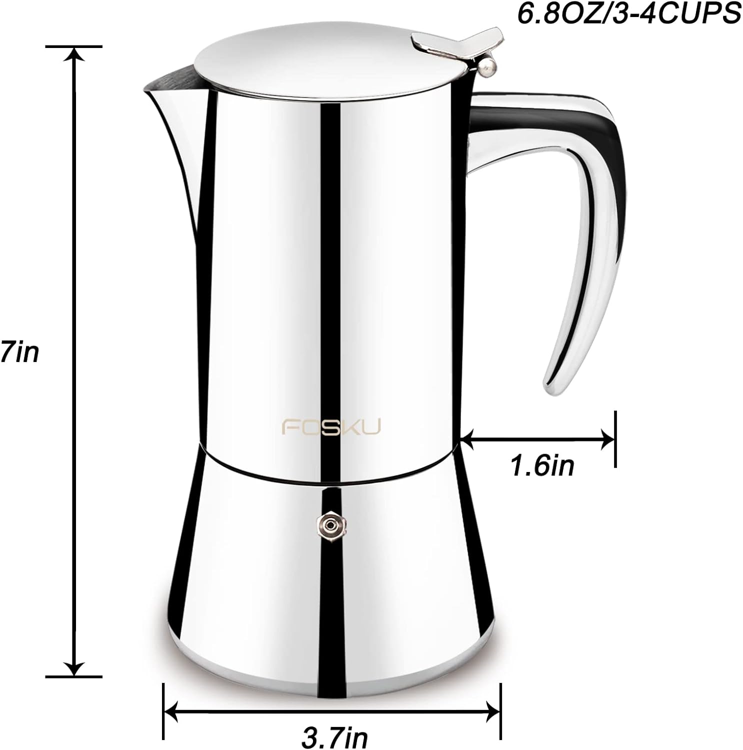 FOSKU Stovetop Espresso Maker, Stainless Steel Moka Pot, Italian Style Coffee Maker, Espresso Pot For 6 Cups, 300ml (Silver)