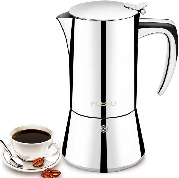 fosku stovetop espresso maker stainless steel moka pot italian style coffee maker espresso pot for 6 cups 300ml silver