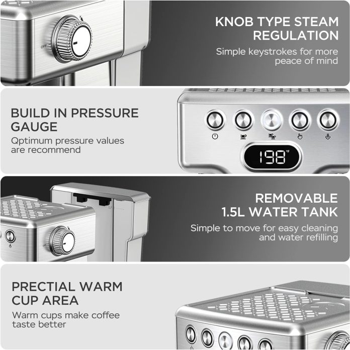 geek chef espresso machine 20 bar espresso maker with milk frother steam wand compact coffee machine with for cappuccino