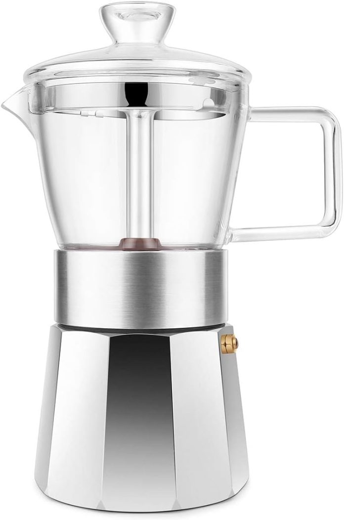 geesta moka pot premium crystal glass top stovetop espresso moka pot 6 cup coffee maker 240ml85oz6 cup espresso cup40ml