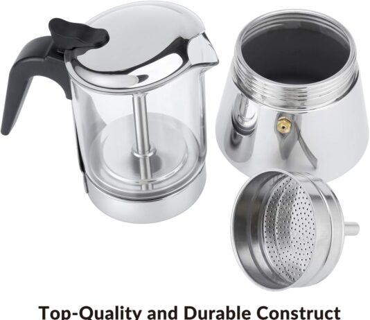 geesta premium crystal glass top stovetop espresso moka pot 4 6 9 cups stainless steel coffee maker 360ml127oz9 cup espr