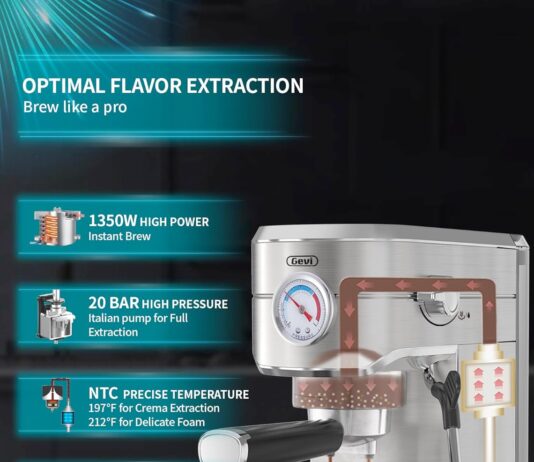 gevi espresso machine 20 bar professional espresso maker with milk frother steam wand compact semi automatic espresso ma