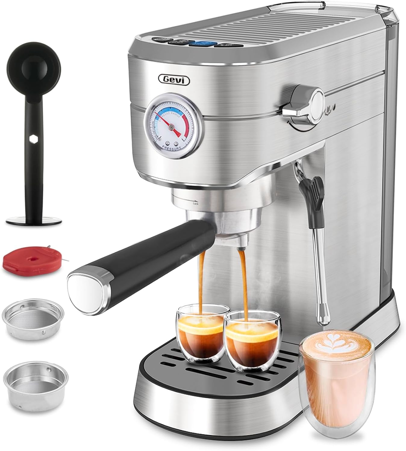 Gevi Espresso Machine 20 Bar Professional Espresso Maker with Milk Frother Steam Wand, Compact Semi-Automatic Espresso Machines for Cappuccino, Latte, Commercial Espresso Machines Coffee Makers