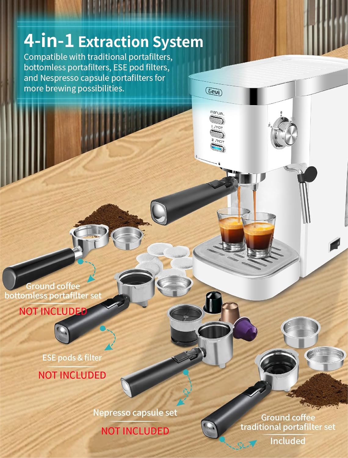 Gevi Espresso Machines 20 Bar Fast Heating Automatic Cappuccino Coffee Maker with Foaming Milk Frother Wand for Espresso, Latte Macchiato, Coffee Serving Sets