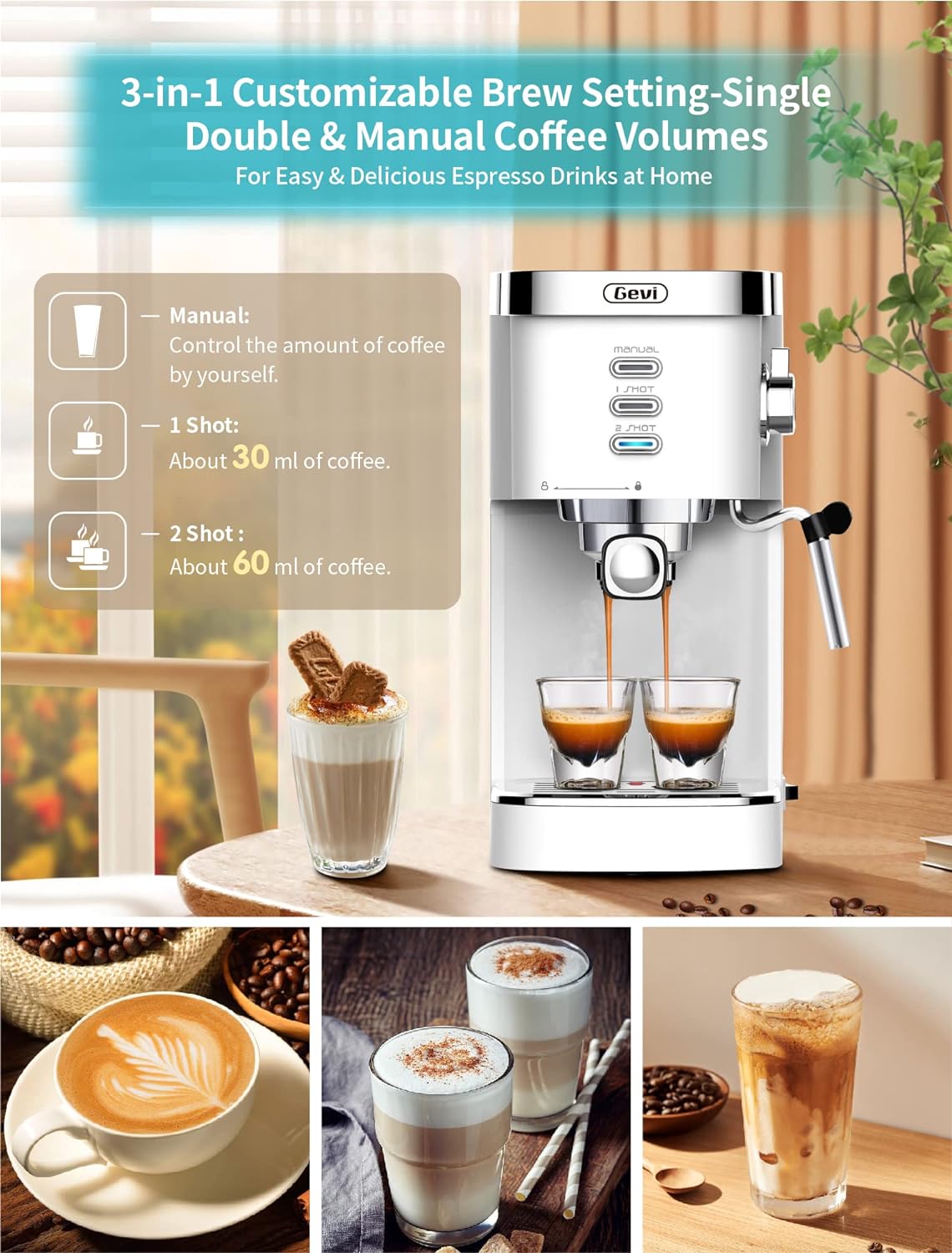 Gevi Espresso Machines 20 Bar Fast Heating Automatic Cappuccino Coffee Maker with Foaming Milk Frother Wand for Espresso, Latte Macchiato, Coffee Serving Sets