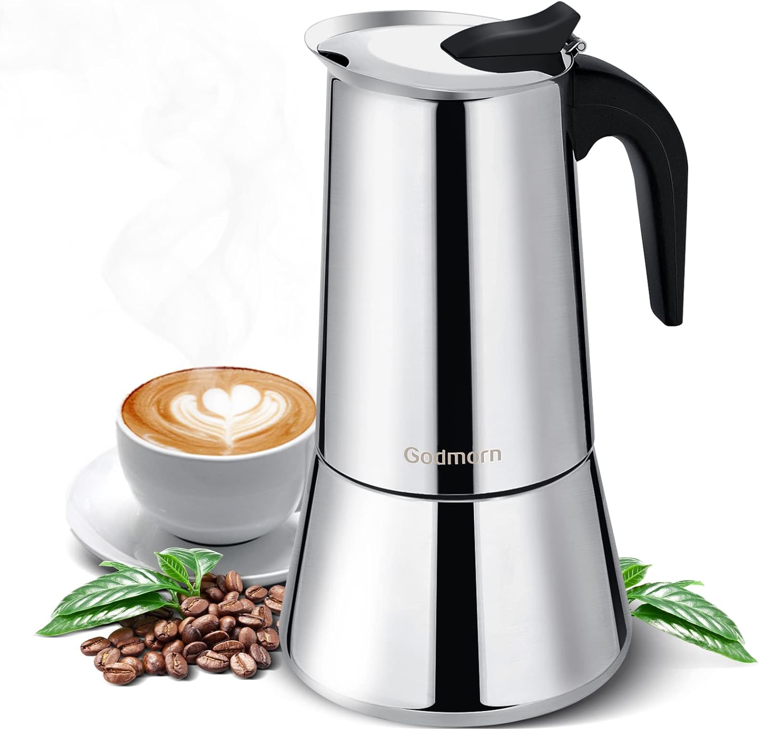 Godmorn Stovetop Espresso Maker, Moka Pot, Percolator Italian Coffee Maker, 600ml/20oz/12 cup (espresso cup=50ml), Classic Cafe Maker, stainless steel, suitable for induction cookers