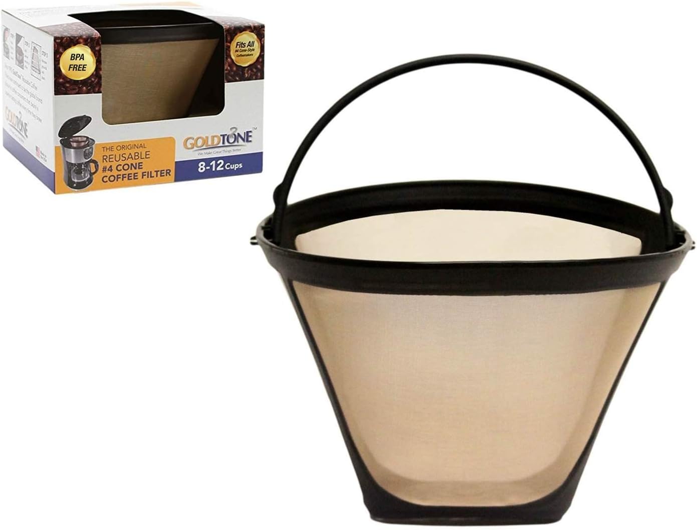 GoldTone Brand (Made in the USA) Reusable No.4 Cone Style Replacement Coffee Filter replaces your Cuisinart Permanent Coffee Filter for Machines and Brewers (1 Pack)