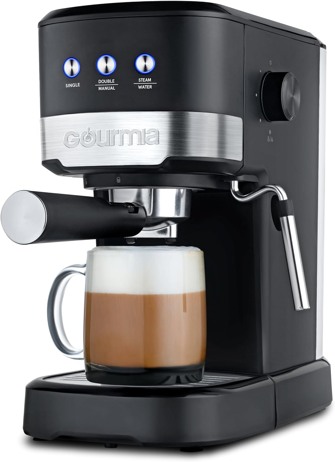 Gourmia 15-Bar Espresso Maker with Powerful Frothing Wand with 1.2L Removable Water Reservoir, Black