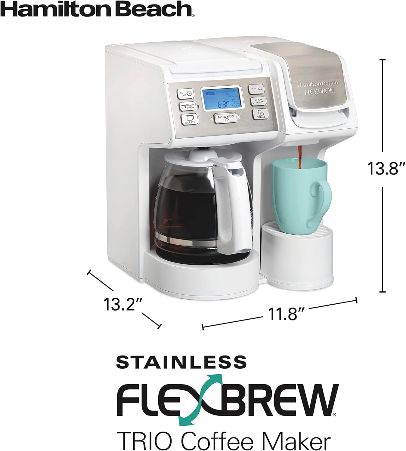 Hamilton Beach 49902 FlexBrew Trio 2-Way Coffee Maker, Compatible with K-Cup Pods or Grounds, Combo, Single Serve  Full 12c Pot, Black - Fast Brewing