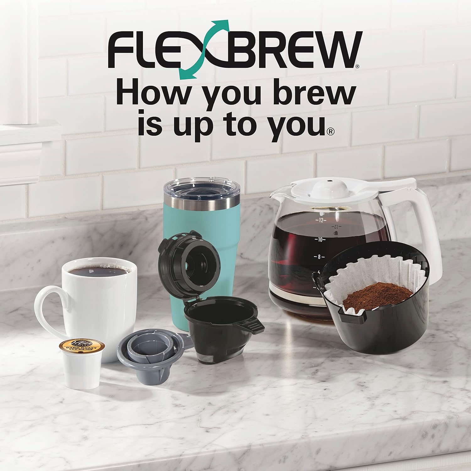 Hamilton Beach 49902 FlexBrew Trio 2-Way Coffee Maker, Compatible with K-Cup Pods or Grounds, Combo, Single Serve  Full 12c Pot, Black - Fast Brewing