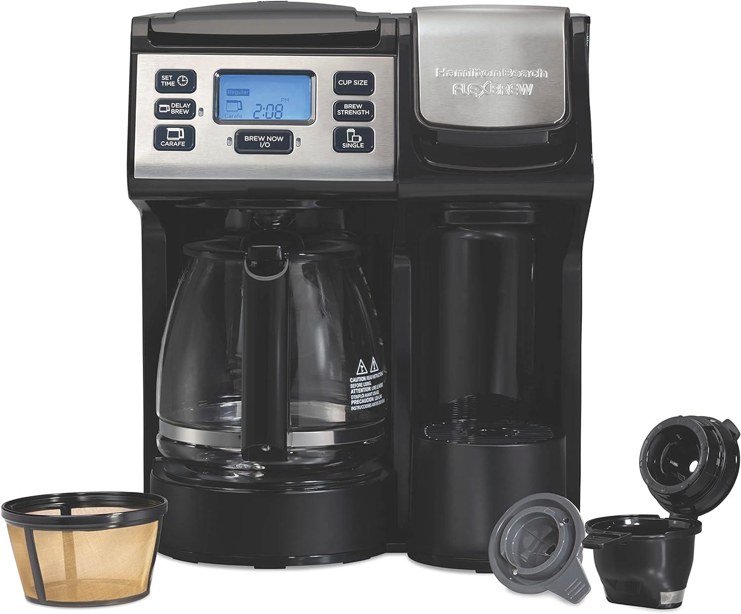 Hamilton Beach 49915 FlexBrew Trio 2-Way Coffee Maker, Compatible with K-Cup Pods or Grounds, Single Serve  Full 12c Pot, Black with Stainless Steel Accents, Fast Brewing