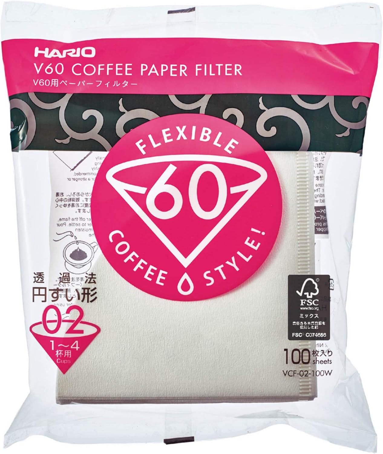 Hario 02 100-Count Coffee White Paper Filters 6-Pack Set (Total of 600 Sheets) (Japan Import)