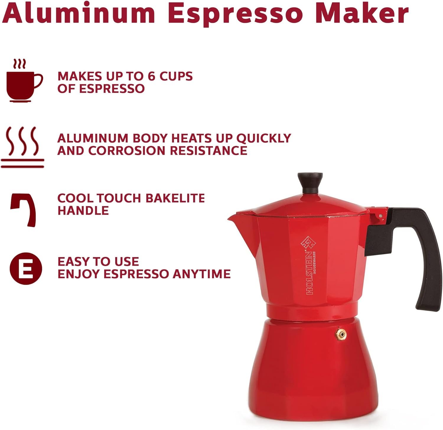 Holstein Housewares - 6 Cup Aluminum Stovetop Espresso Maker and Moka Pot - Great Tasting Traditional Espresso Coffee, Italian and Cuban Café Brewing in Minutes, Mint