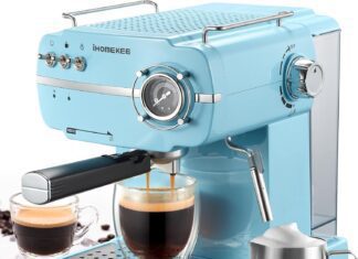 ihomekee espresso machine retro style espresso coffee maker with fast heating automatic latte cappuccino maker with milk