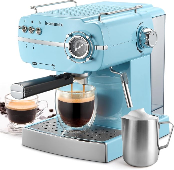ihomekee espresso machine retro style espresso coffee maker with fast heating automatic latte cappuccino maker with milk