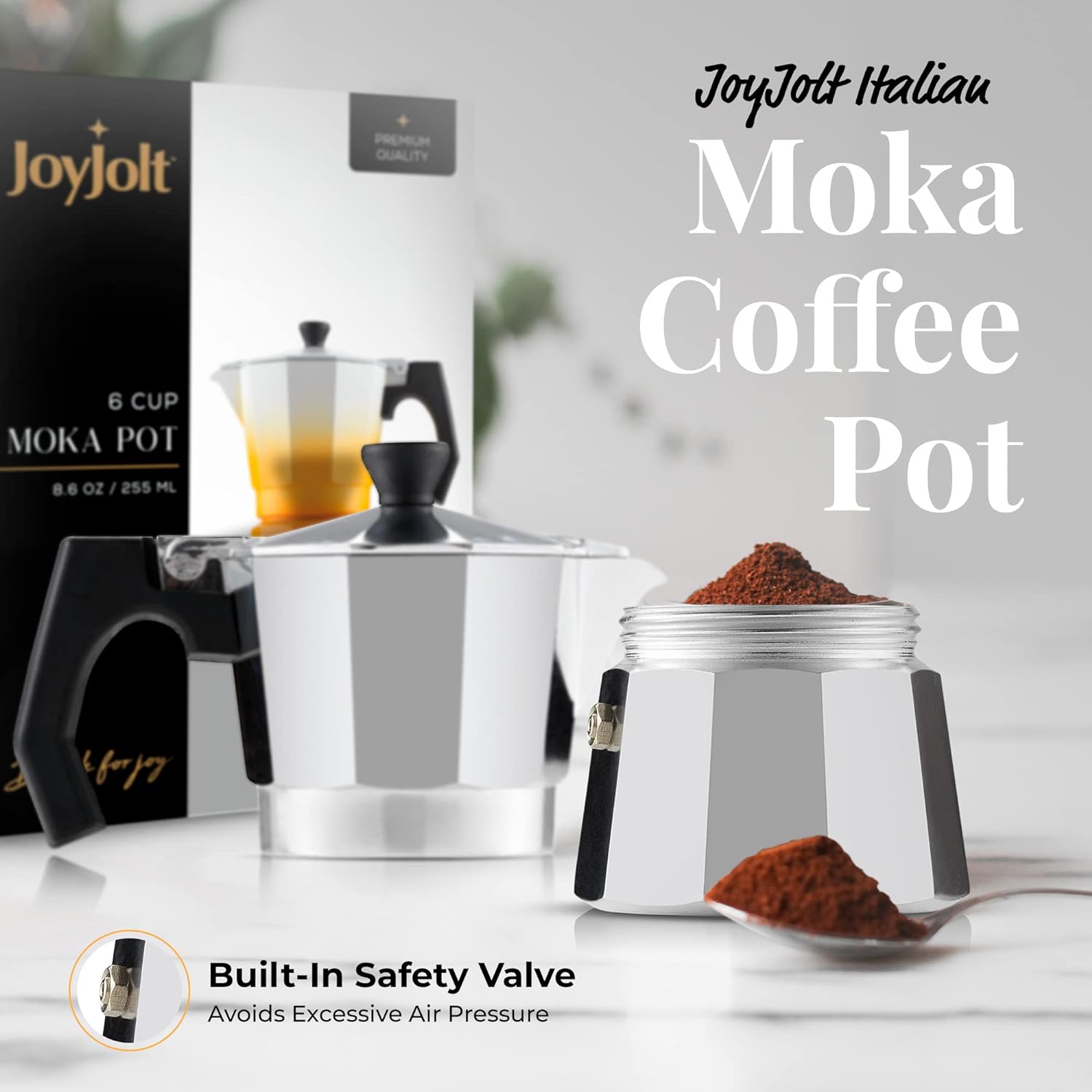 JoyJolt Italian Moka Pot 3 Cup Stovetop Espresso Maker. Aluminum Coffee Percolator Coffee Pot With Heat Resistant Handles! Portable Espresso Maker Camping Coffee Pot, Stove Top Cafetera