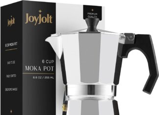 joyjolt italian moka pot 6 cup stovetop espresso maker aluminum coffee percolator coffee pot with heat resistant handles