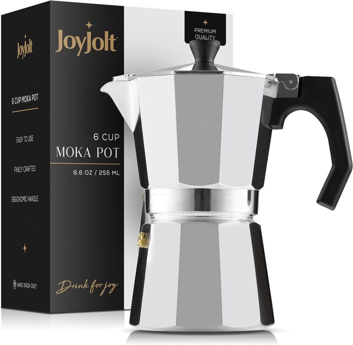 joyjolt italian moka pot 6 cup stovetop espresso maker aluminum coffee percolator coffee pot with heat resistant handles