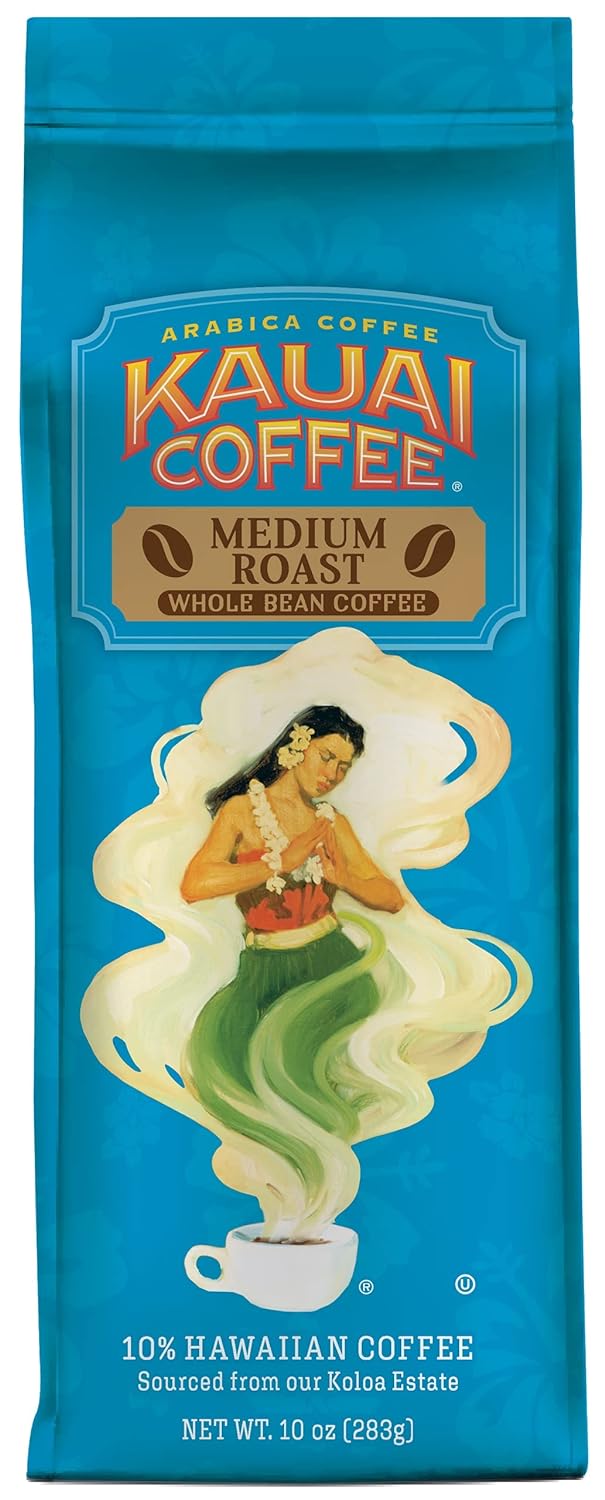Kauai Coffee Koloa Estate Medium Roast - Whole Bean Coffee, 10 oz Package