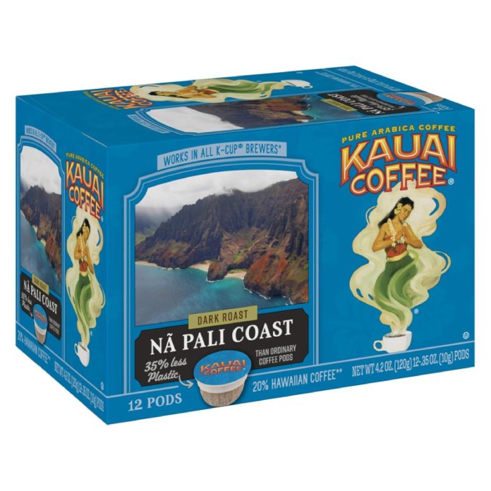 kauai coffee na pali coast dark roast compatible with keurig pods k cup brewers 1 pack of 12 single serve cups