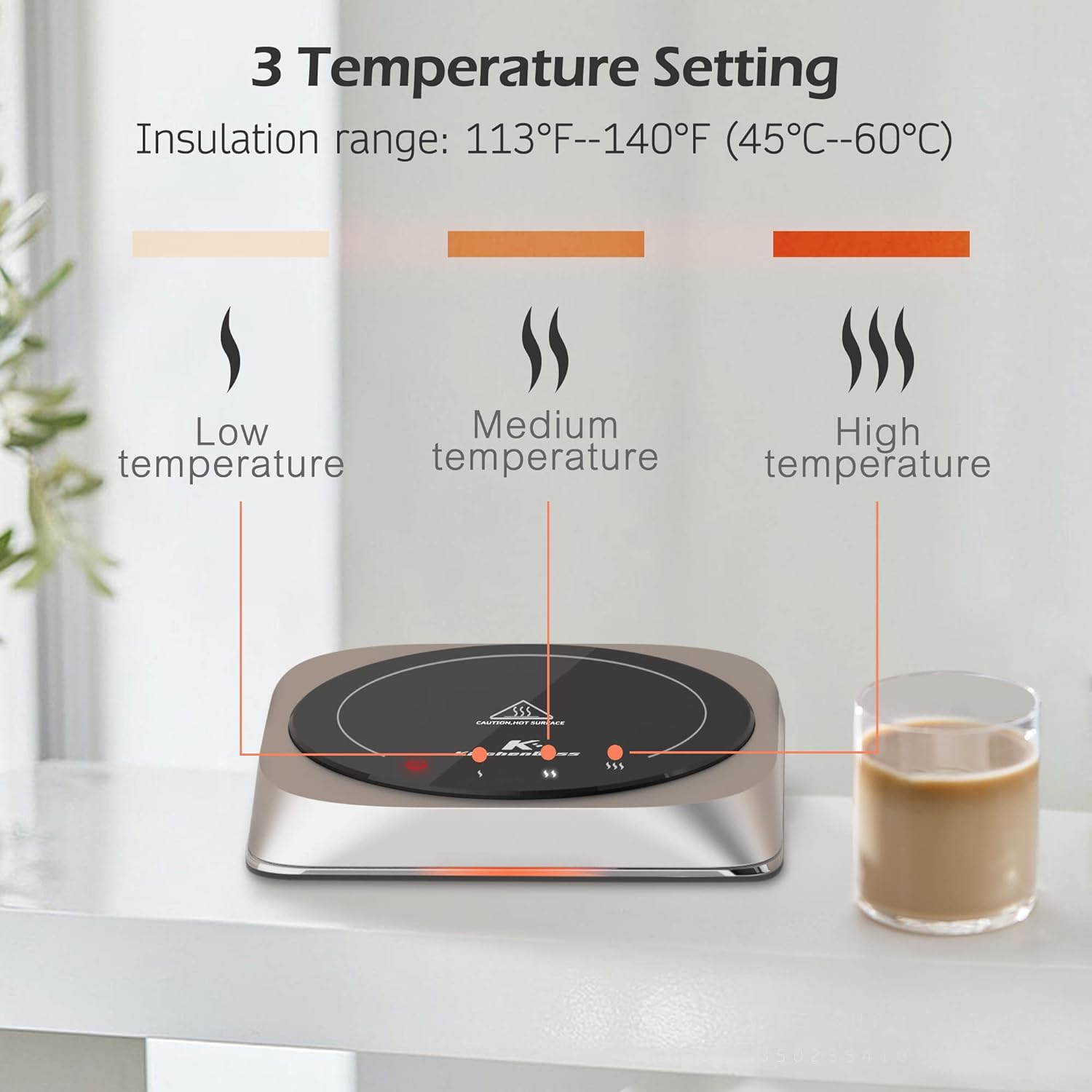 KitchenBoss Smart Coffee Mug Warmer: Coffee Cup Warmer for Desk with 3 Temperature Setting, Coffee Cup Warmer Candle Warmer with Auto Shut Off Beverage Heating Plate