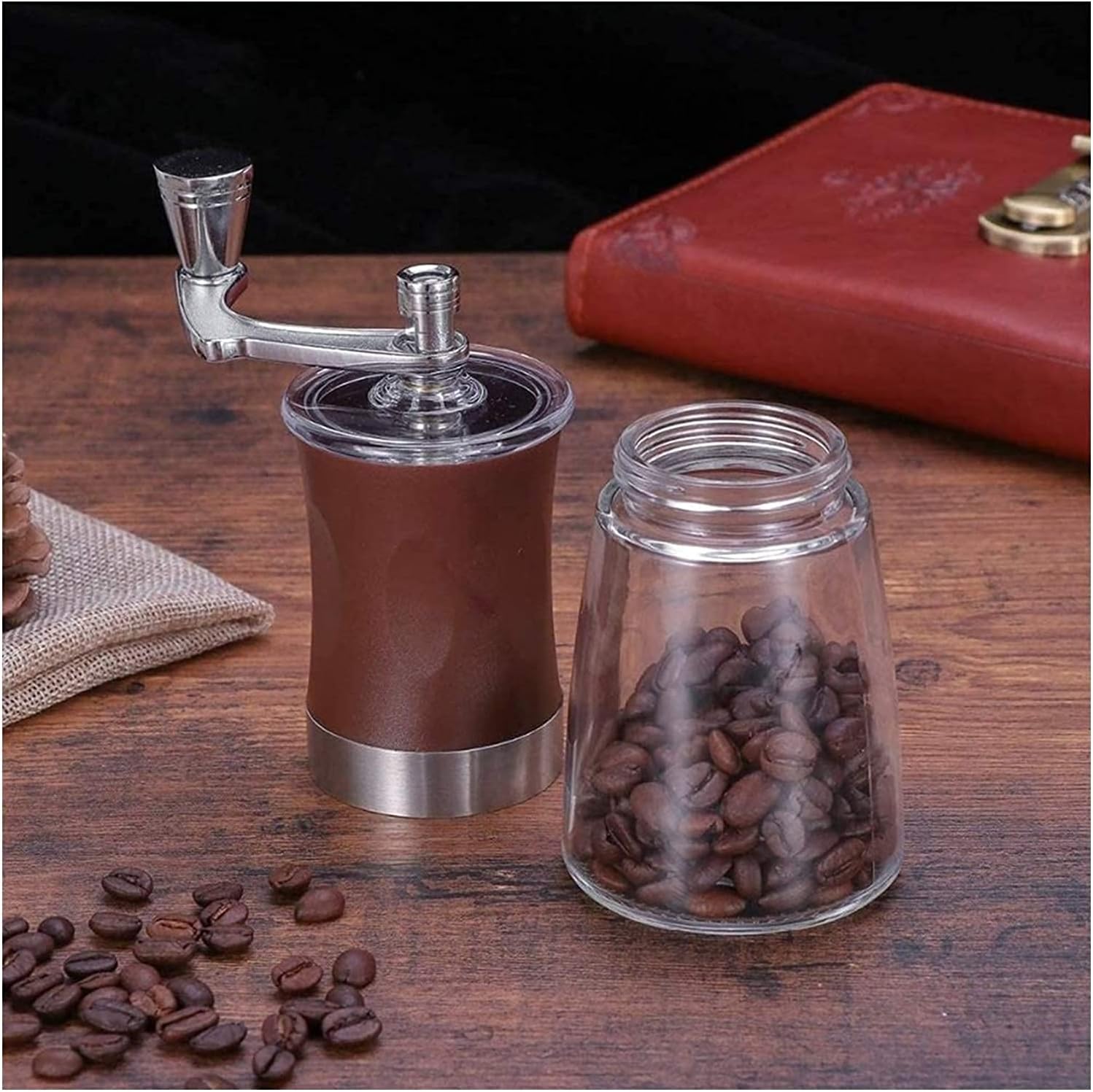 KouRy Manual Coffee Grinder | Stainless Steel Conical Ceramic Burr Whole Bean Hand Mill with Adjustable Settings | Portable Hand Crank Grinder