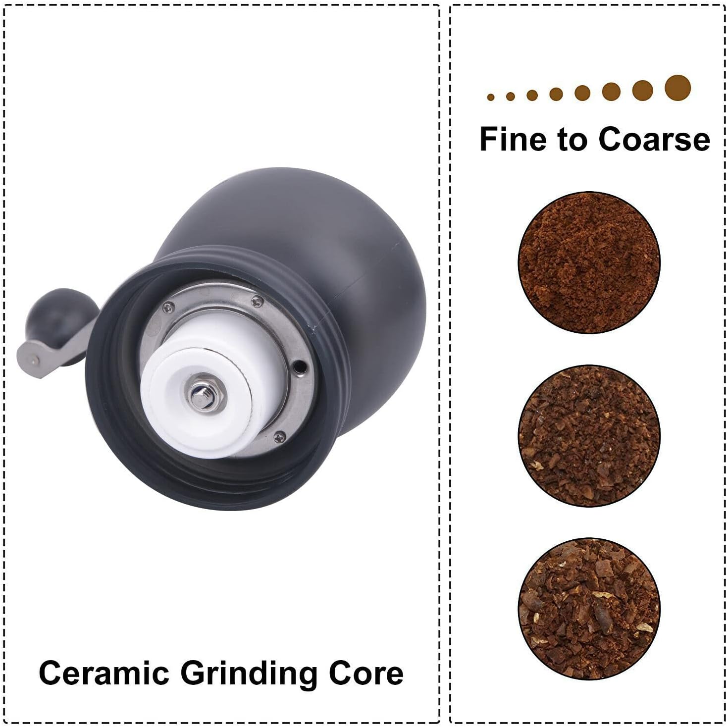 Manual Coffee Grinder with Adjustable Conical Ceramic Burrs, Hand Coffee Mill with Glass Jars 11oz, Beans Nuts Spice