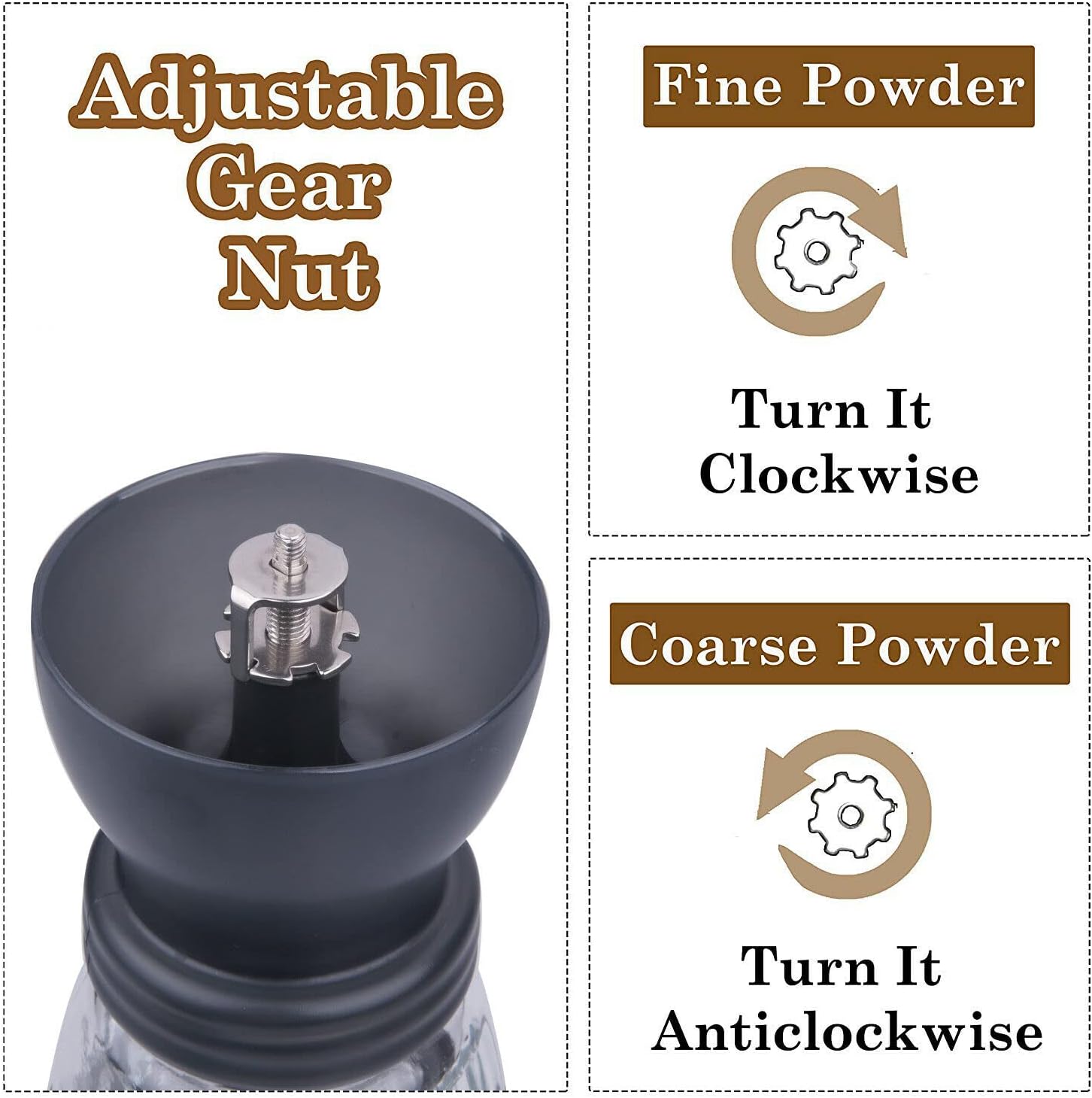 Manual Coffee Grinder with Adjustable Conical Ceramic Burrs, Hand Coffee Mill with Glass Jars 11oz, Beans Nuts Spice