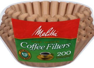 melitta 8 12 cup basket coffee filters unbleached natural brown 200 count pack of 6 1200 total filters count