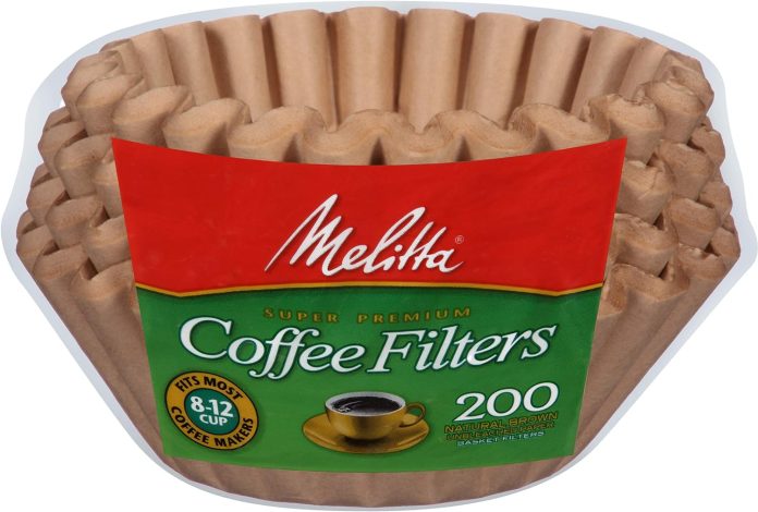 melitta 8 12 cup basket coffee filters unbleached natural brown 200 count pack of 6 1200 total filters count