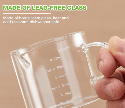 mfacoy 2 pack measuring cups 75ml cups with handle shot glasses with v shaped mouth clear accessories milk frothing pitc