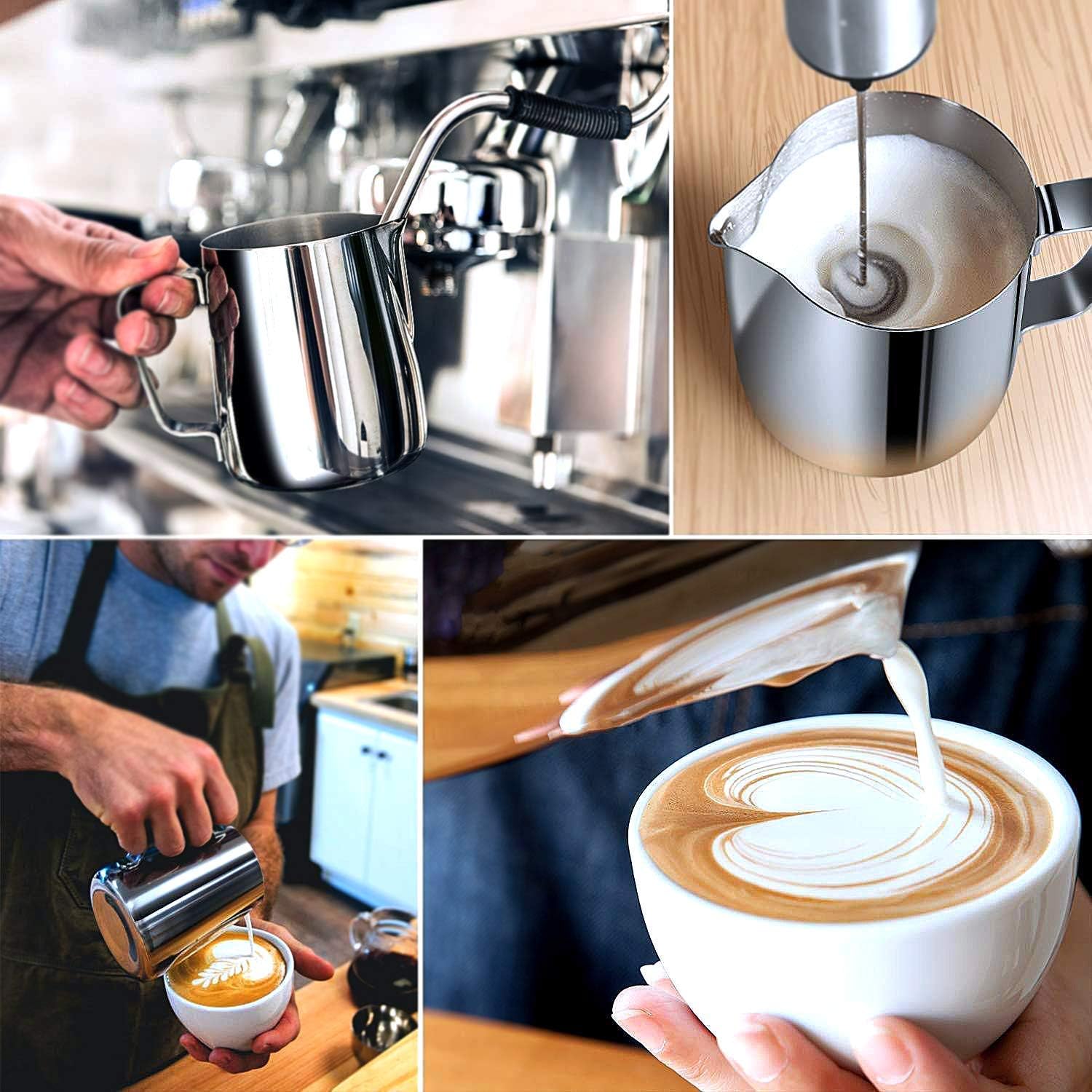 Milk Frothing Pitcher-Measurement on the Inside, Frothing pitcher, Coffee Pitcher Perfect for Espresso Machines, Stainless Steel Milk Frother Cup for Latte Art(12oz/350ml).