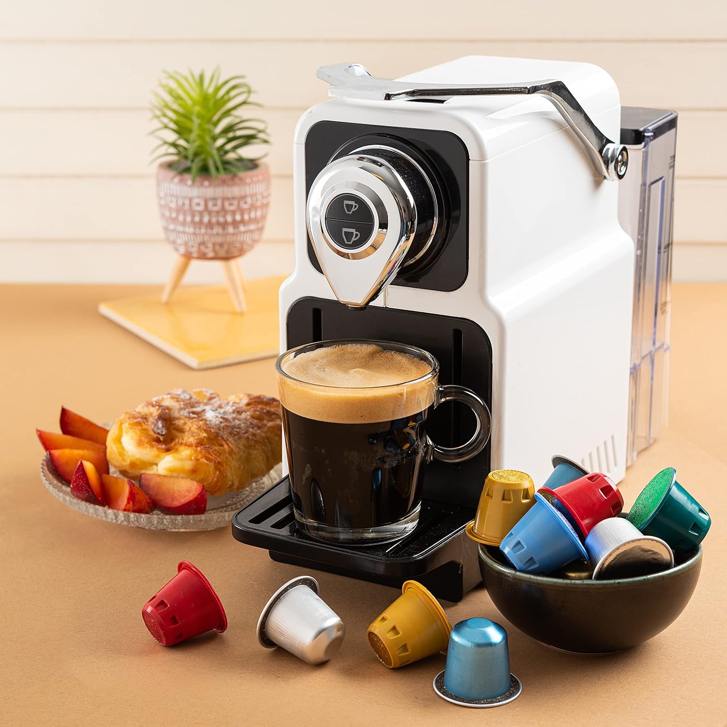 Mixpresso Espresso Machine for Nespresso Compatible Capsule, Single Serve Coffee Maker Programmable for Espresso Pods, Premium Italian 19 Bar High Pressure Pump 23oz 1400w White Coffee Maker